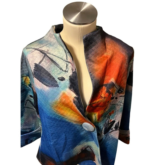 Radzoli NWT polyester retro jacket blue multicolored - Picture 2 of 7